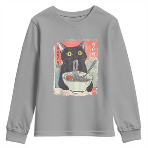 Funny Black Cat Eating Ramen Noodle Graphic Youth Sweatshirt Japanese Anime Manga Kawaii Cats TS02 Sport Gray Print Your Wear