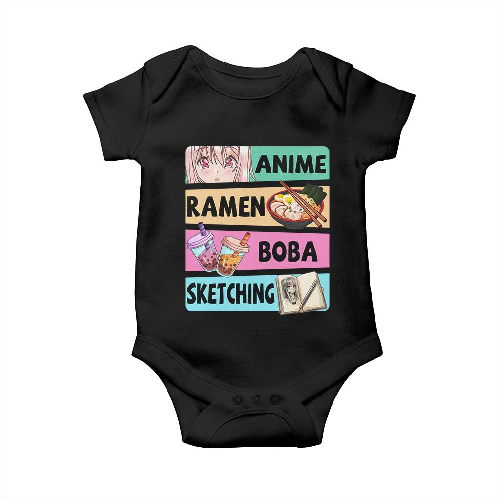 Anime Ramen Boba Sketching Baby Onesie Kawaii Otaku Manga Lover Japanese Pop Culture TS02 Black Print Your Wear
