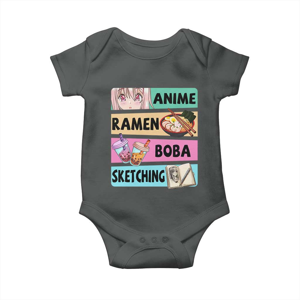Anime Ramen Boba Sketching Baby Onesie Kawaii Otaku Manga Lover Japanese Pop Culture TS02 Dark Heather Print Your Wear