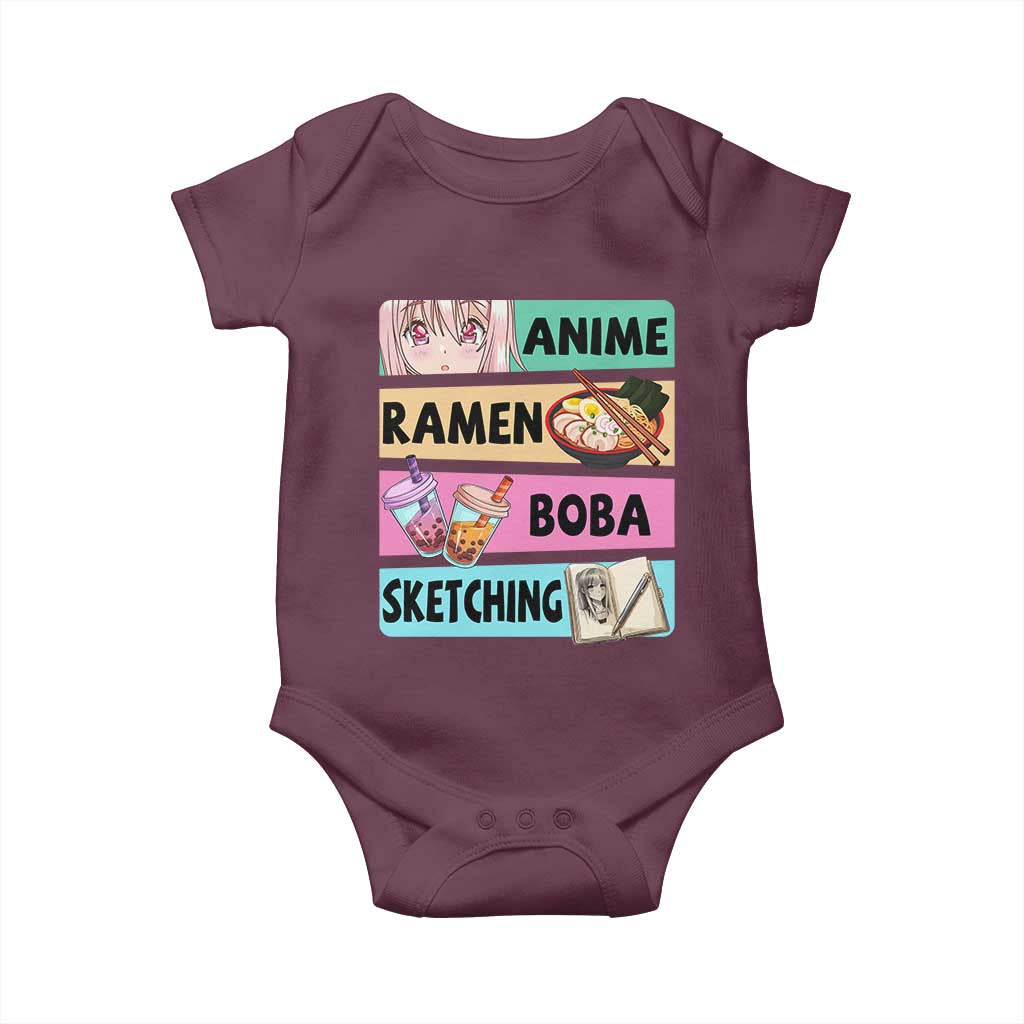 Anime Ramen Boba Sketching Baby Onesie Kawaii Otaku Manga Lover Japanese Pop Culture TS02 Maroon Print Your Wear