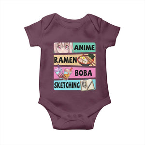 Anime Ramen Boba Sketching Baby Onesie Kawaii Otaku Manga Lover Japanese Pop Culture TS02 Maroon Print Your Wear