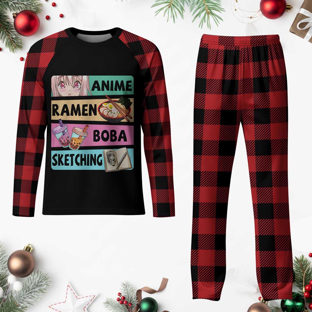 Anime Ramen Boba Sketching Plaid Pajama Set Kawaii Otaku Manga Lover Japanese Pop Culture TS02 Buffalo Plaid Print Your Wear