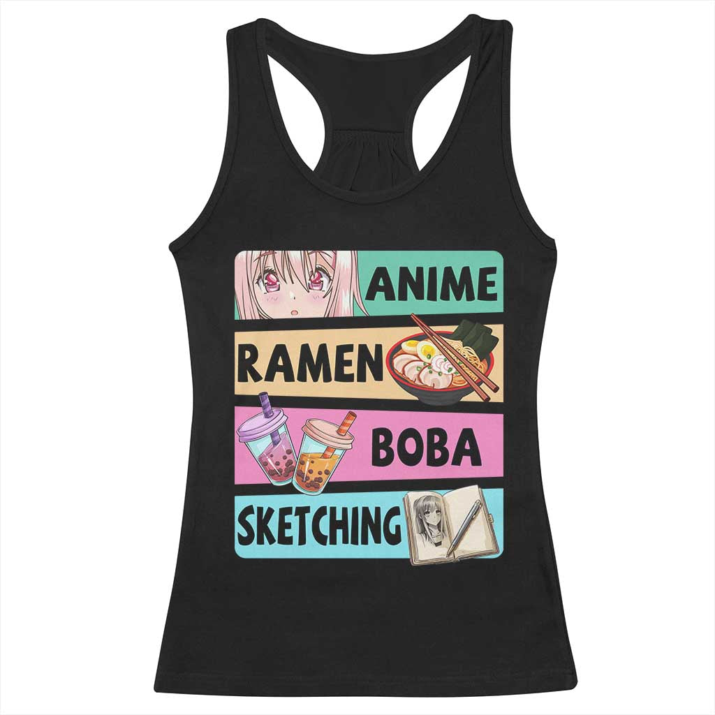 Anime Ramen Boba Sketching Racerback Tank Top Kawaii Otaku Manga Lover Japanese Pop Culture TS02 Black Print Your Wear