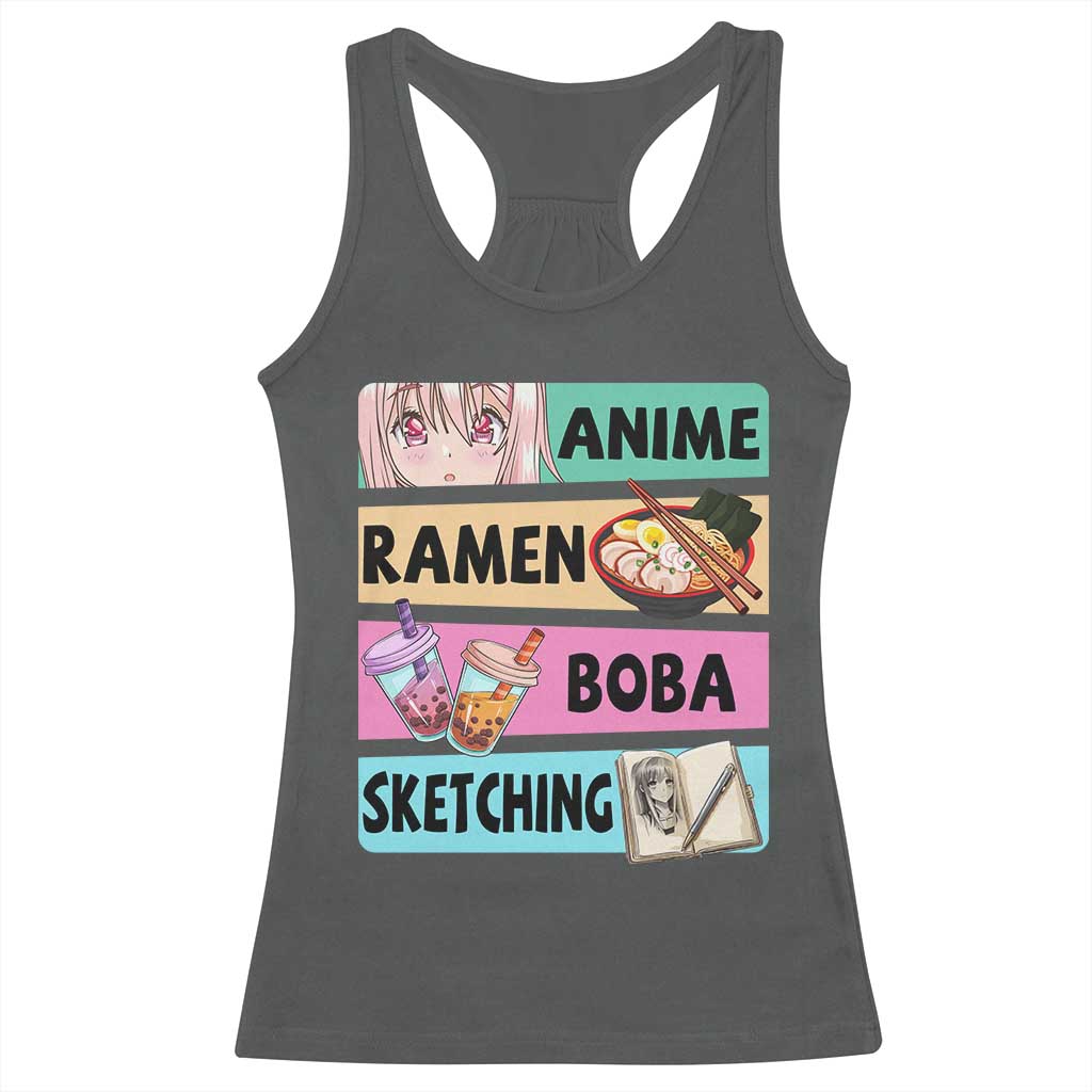 Anime Ramen Boba Sketching Racerback Tank Top Kawaii Otaku Manga Lover Japanese Pop Culture TS02 Dark Heather Print Your Wear
