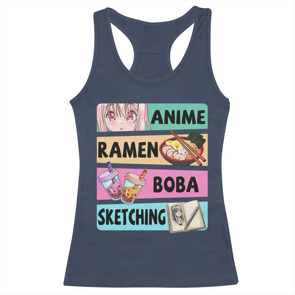 Anime Ramen Boba Sketching Racerback Tank Top Kawaii Otaku Manga Lover Japanese Pop Culture TS02 Navy Print Your Wear