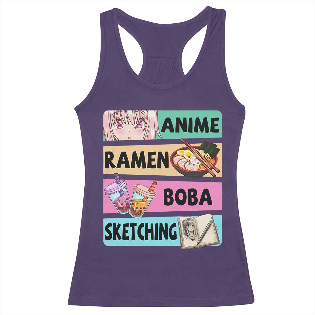 Anime Ramen Boba Sketching Racerback Tank Top Kawaii Otaku Manga Lover Japanese Pop Culture TS02 Purple Print Your Wear