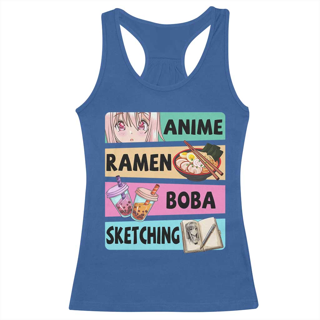 Anime Ramen Boba Sketching Racerback Tank Top Kawaii Otaku Manga Lover Japanese Pop Culture TS02 Royal Blue Print Your Wear