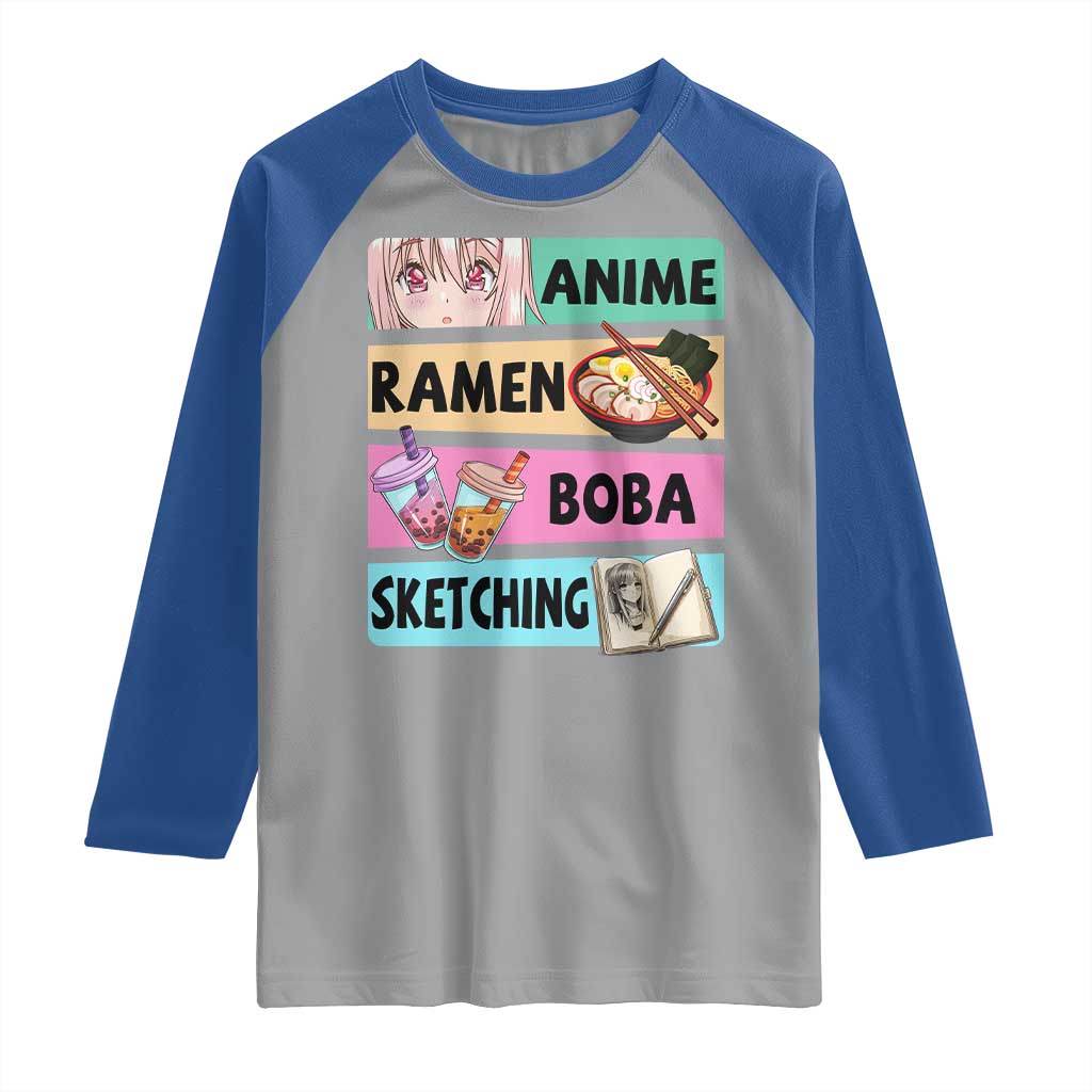 Anime Ramen Boba Sketching Raglan Shirt Kawaii Otaku Manga Lover Japanese Pop Culture TS02 Sport Gray Royal Print Your Wear
