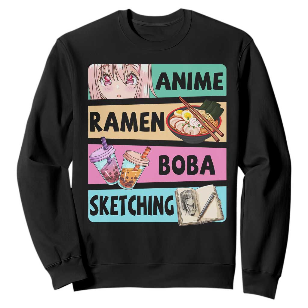 Anime Ramen Boba Sketching Sweatshirt Kawaii Otaku Manga Lover Japanese Pop Culture TS02 Black Print Your Wear