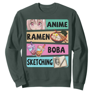 Anime Ramen Boba Sketching Sweatshirt Kawaii Otaku Manga Lover Japanese Pop Culture TS02 Dark Forest Green Print Your Wear