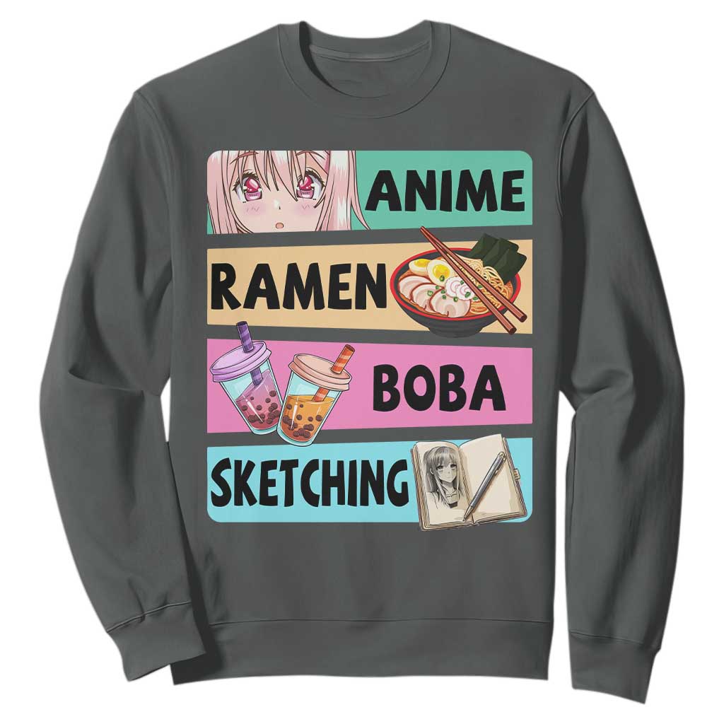 Anime Ramen Boba Sketching Sweatshirt Kawaii Otaku Manga Lover Japanese Pop Culture TS02 Dark Heather Print Your Wear