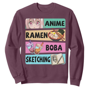 Anime Ramen Boba Sketching Sweatshirt Kawaii Otaku Manga Lover Japanese Pop Culture TS02 Maroon Print Your Wear
