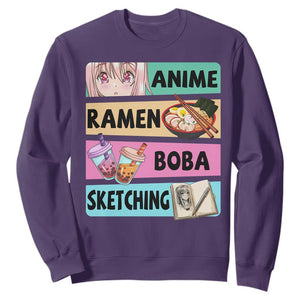Anime Ramen Boba Sketching Sweatshirt Kawaii Otaku Manga Lover Japanese Pop Culture TS02 Purple Print Your Wear