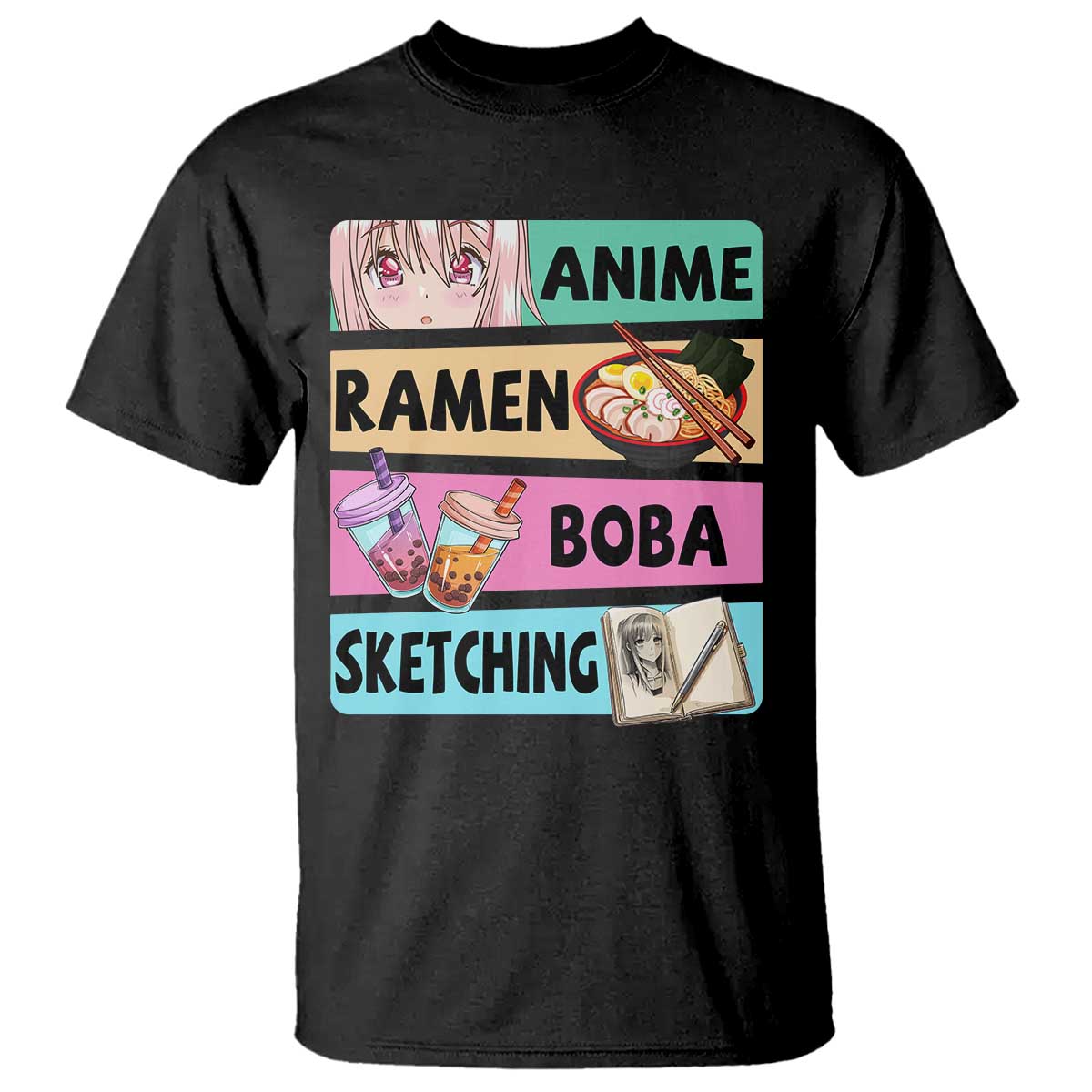 Anime Ramen Boba Sketching T Shirt Kawaii Otaku Manga Lover Japanese Pop Culture TS02 Black Print Your Wear