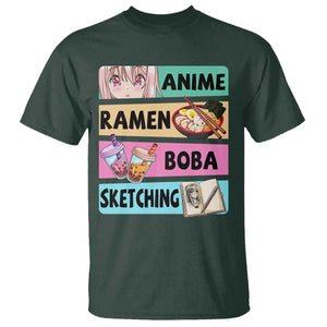 Anime Ramen Boba Sketching T Shirt Kawaii Otaku Manga Lover Japanese Pop Culture TS02 Dark Forest Green Print Your Wear