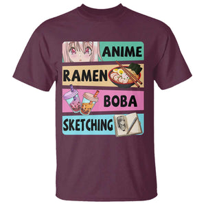 Anime Ramen Boba Sketching T Shirt Kawaii Otaku Manga Lover Japanese Pop Culture TS02 Maroon Print Your Wear