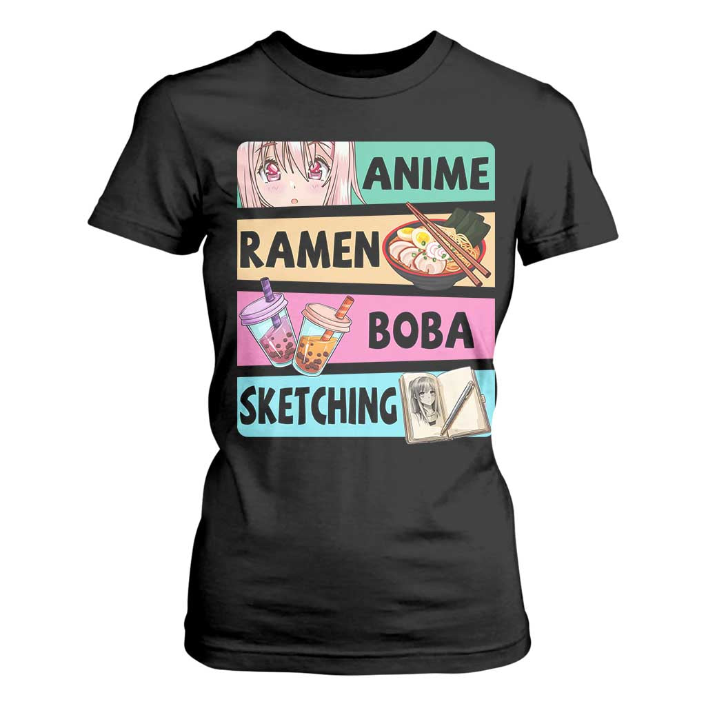 Anime Ramen Boba Sketching T Shirt For Women Kawaii Otaku Manga Lover Japanese Pop Culture TS02 Black Print Your Wear