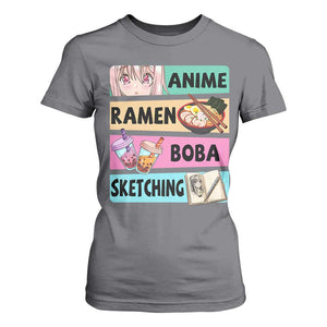 Anime Ramen Boba Sketching T Shirt For Women Kawaii Otaku Manga Lover Japanese Pop Culture TS02 Charcoal Print Your Wear