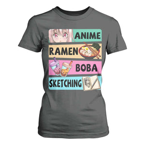 Anime Ramen Boba Sketching T Shirt For Women Kawaii Otaku Manga Lover Japanese Pop Culture TS02 Dark Heather Print Your Wear