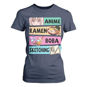 Anime Ramen Boba Sketching T Shirt For Women Kawaii Otaku Manga Lover Japanese Pop Culture TS02 Navy Print Your Wear