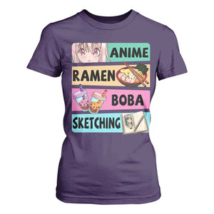 Anime Ramen Boba Sketching T Shirt For Women Kawaii Otaku Manga Lover Japanese Pop Culture TS02 Purple Print Your Wear