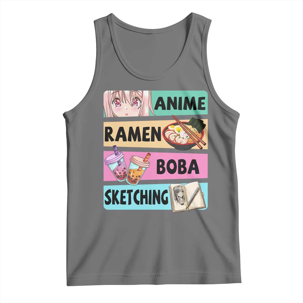 Anime Ramen Boba Sketching Tank Top Kawaii Otaku Manga Lover Japanese Pop Culture TS02 Black Heather Print Your Wear