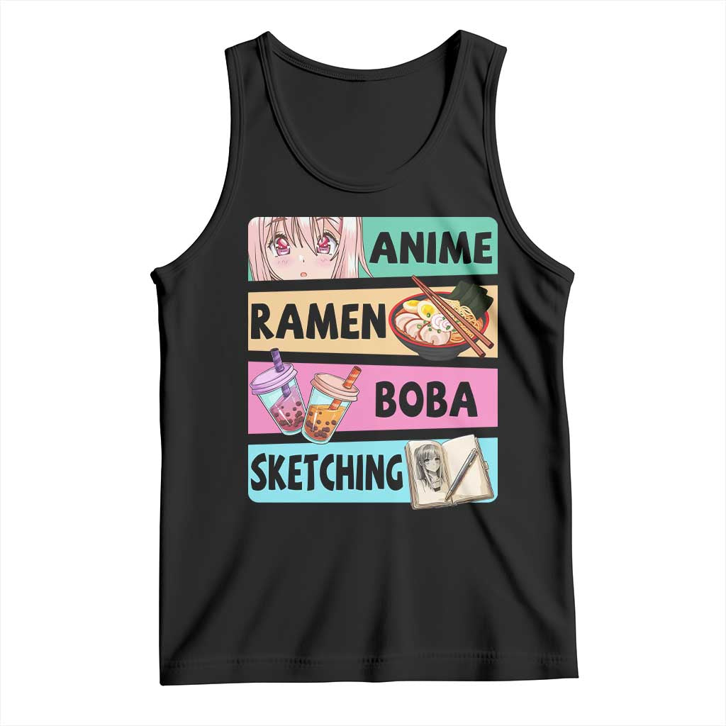 Anime Ramen Boba Sketching Tank Top Kawaii Otaku Manga Lover Japanese Pop Culture TS02 Black Print Your Wear