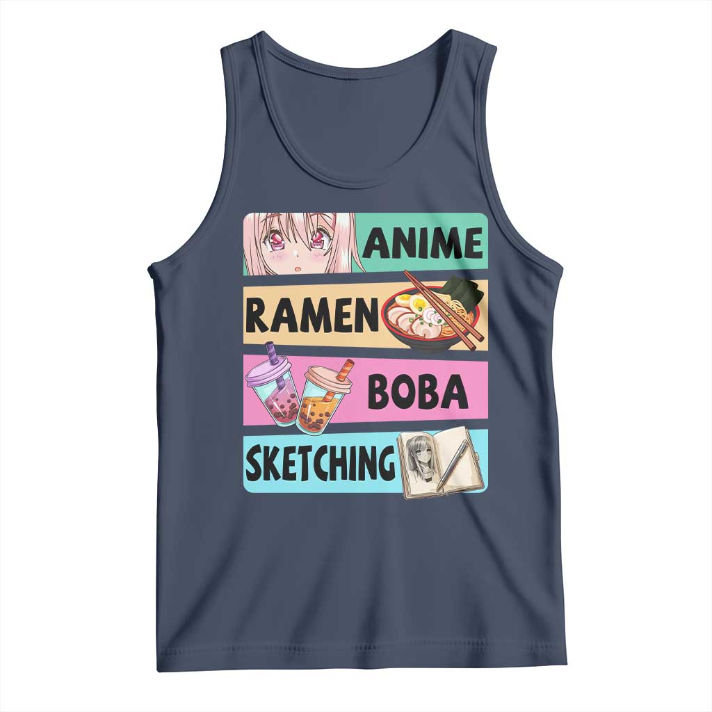 Anime Ramen Boba Sketching Tank Top Kawaii Otaku Manga Lover Japanese Pop Culture TS02 Navy Print Your Wear