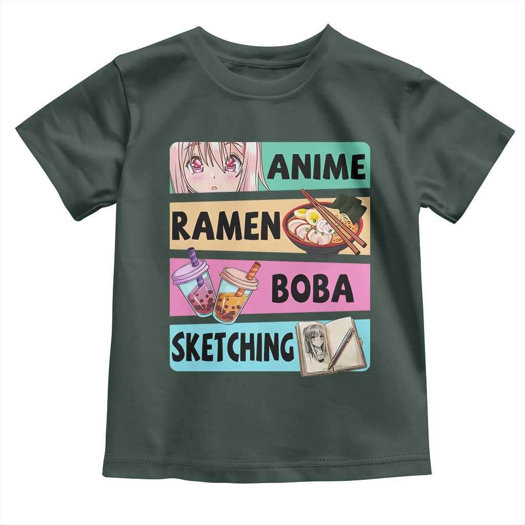 Anime Ramen Boba Sketching Toddler T Shirt Kawaii Otaku Manga Lover Japanese Pop Culture TS02 Dark Forest Green Print Your Wear
