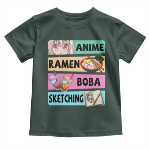 Anime Ramen Boba Sketching Toddler T Shirt Kawaii Otaku Manga Lover Japanese Pop Culture TS02 Dark Forest Green Print Your Wear