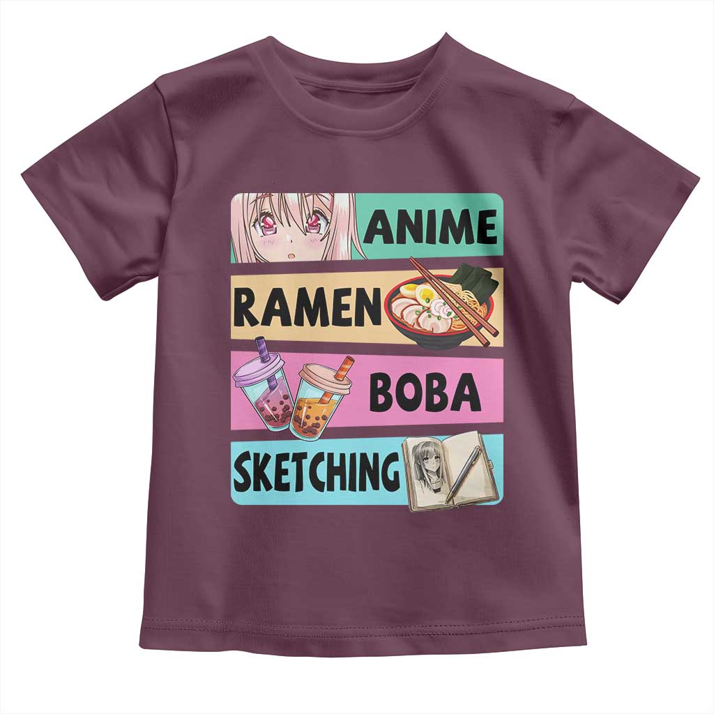Anime Ramen Boba Sketching Toddler T Shirt Kawaii Otaku Manga Lover Japanese Pop Culture TS02 Maroon Print Your Wear