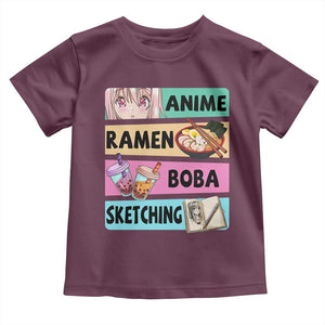 Anime Ramen Boba Sketching Toddler T Shirt Kawaii Otaku Manga Lover Japanese Pop Culture TS02 Maroon Print Your Wear