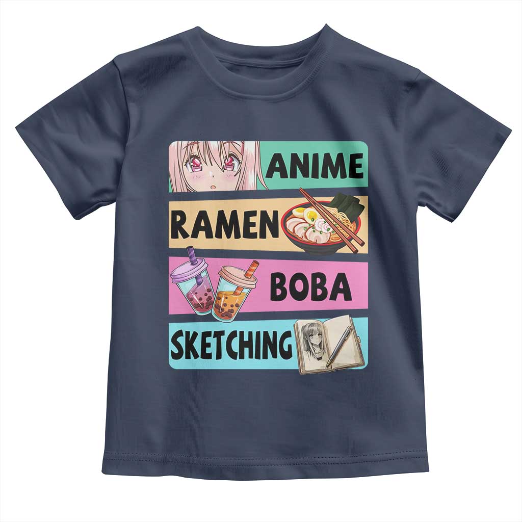 Anime Ramen Boba Sketching Toddler T Shirt Kawaii Otaku Manga Lover Japanese Pop Culture TS02 Navy Print Your Wear