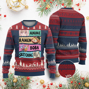 Anime Ramen Boba Sketching Ugly Christmas Sweater Kawaii Otaku Manga Lover Japanese Pop Culture TS02 Burgundy Print Your Wear