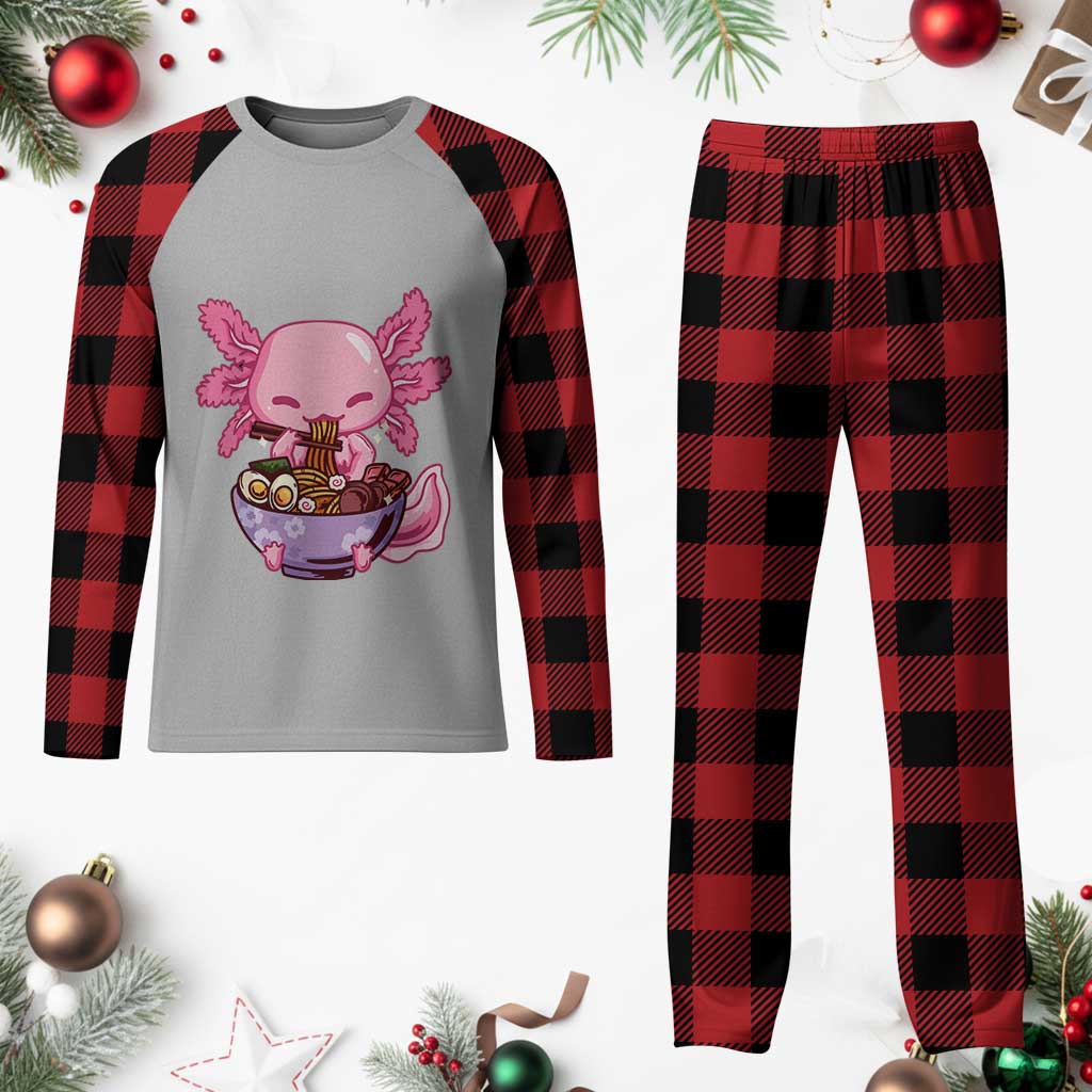 Kawaii Axolotl Eating Ramen Plaid Pajama Set Japanese Noodles Lover Anime Otaku Manga TS02 Buffalo Plaid Print Your Wear