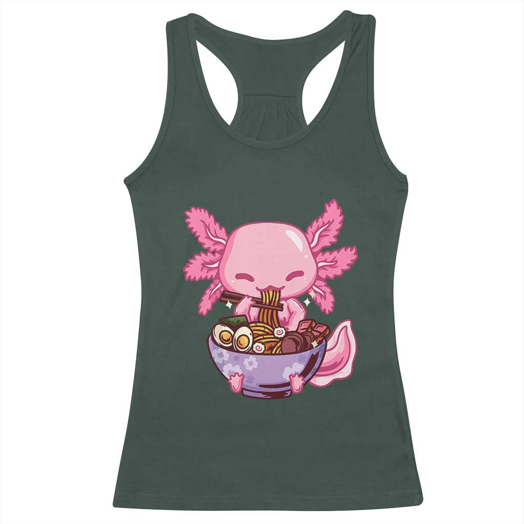 Kawaii Axolotl Eating Ramen Racerback Tank Top Japanese Noodles Lover Anime Otaku Manga TS02 Dark Forest Green Print Your Wear