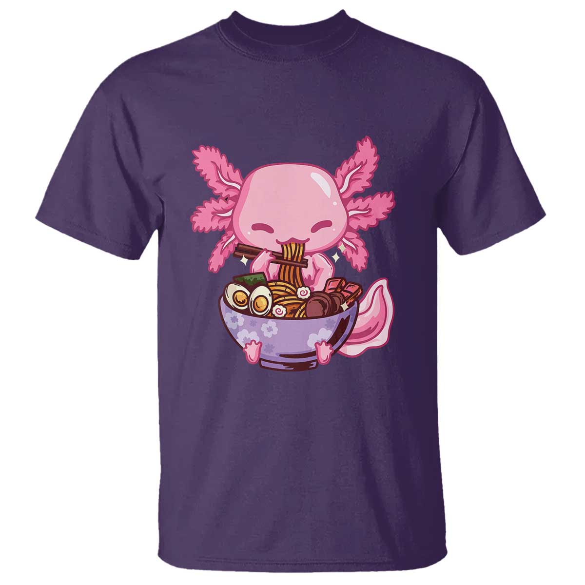Kawaii Axolotl Eating Ramen T Shirt Japanese Noodles Lover Anime Otaku Manga TS02 Purple Print Your Wear