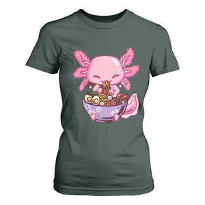 Kawaii Axolotl Eating Ramen T Shirt For Women Japanese Noodles Lover Anime Otaku Manga TS02 Dark Forest Green Print Your Wear