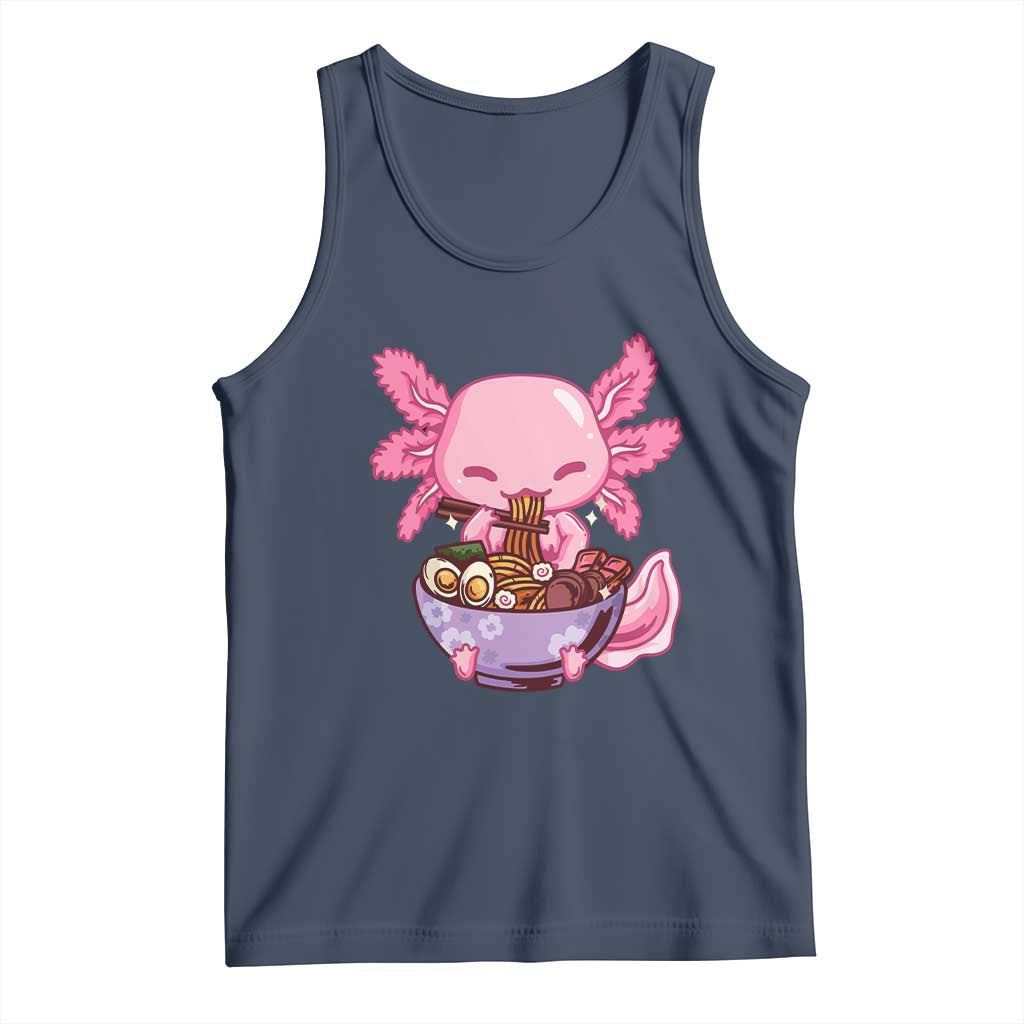 Kawaii Axolotl Eating Ramen Tank Top Japanese Noodles Lover Anime Otaku Manga TS02 Navy Print Your Wear