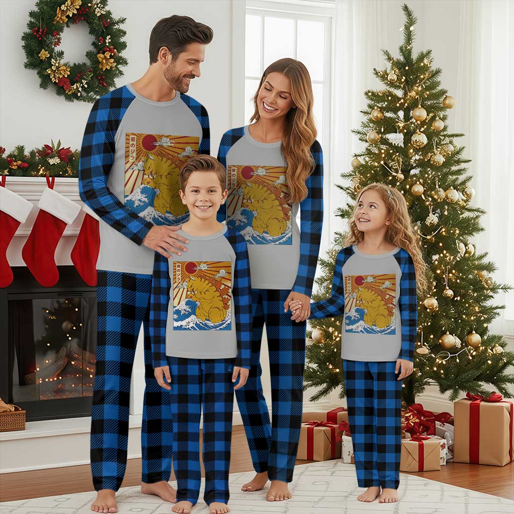Funny Giant Cat Monster Japanese Anime Kawaii Plaid Pajama Set Retro Vintage Japan Inspo Graphic TS02 Blue Plaid Print Your Wear