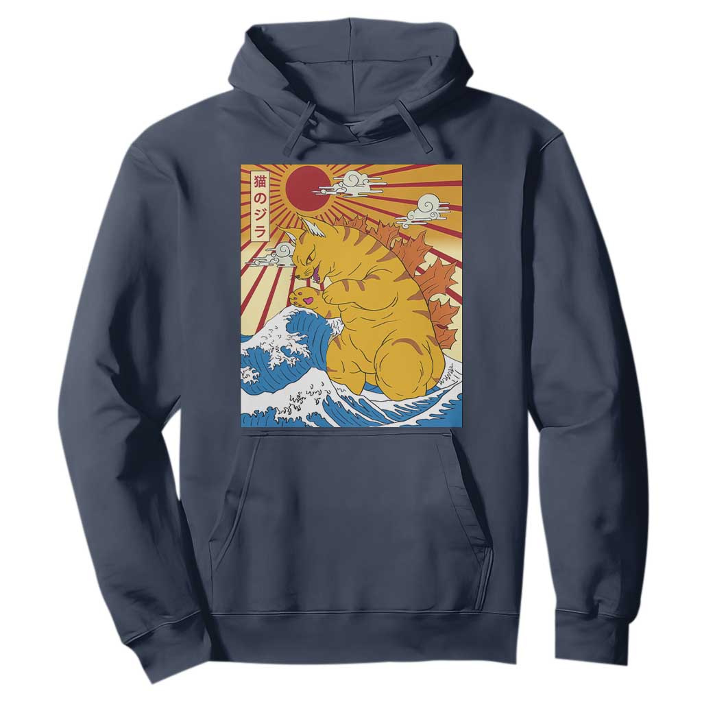 Funny Giant Cat Monster Japanese Anime Kawaii Hoodie Retro Vintage Japan Inspo Graphic TS02 Navy Print Your Wear