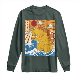 Funny Cat Japanese Anime Kawaii Long Sleeve Shirt Catzilla Meme Retro Vintage Graphic TS02 Dark Forest Green Print Your Wear