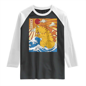Funny Cat Japanese Anime Kawaii Raglan Shirt Catzilla Meme Retro Vintage Graphic TS02 Black White Print Your Wear