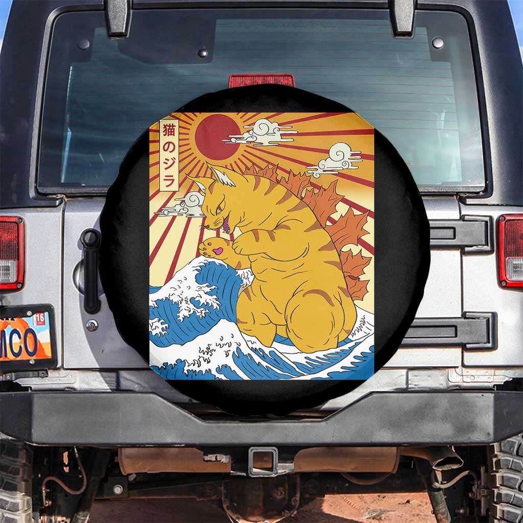 Funny Giant Cat Monster Japanese Anime Kawaii Spare Tire Cover Retro Vintage Japan Inspo Graphic TS02 No hole Black Print Your Wear