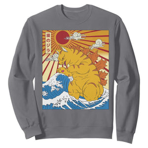 Funny Cat Japanese Anime Kawaii Sweatshirt Catzilla Meme Retro Vintage Graphic TS02 Charcoal Print Your Wear