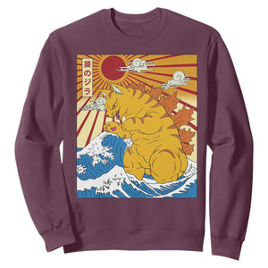Funny Cat Japanese Anime Kawaii Sweatshirt Catzilla Meme Retro Vintage Graphic TS02 Maroon Print Your Wear