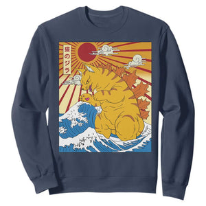 Funny Cat Japanese Anime Kawaii Sweatshirt Catzilla Meme Retro Vintage Graphic TS02 Navy Print Your Wear