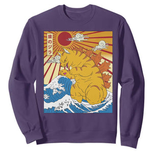 Funny Cat Japanese Anime Kawaii Sweatshirt Catzilla Meme Retro Vintage Graphic TS02 Purple Print Your Wear