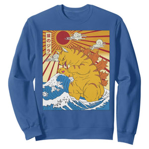 Funny Cat Japanese Anime Kawaii Sweatshirt Catzilla Meme Retro Vintage Graphic TS02 Royal Blue Print Your Wear