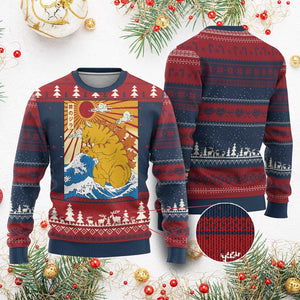 Funny Cat Japanese Anime Kawaii Ugly Christmas Sweater Catzilla Meme Retro Vintage Graphic TS02 Burgundy Print Your Wear